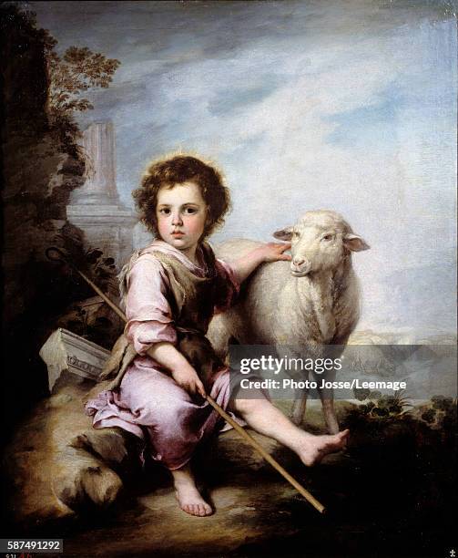 The Good Shepherd. Painting by Bartolome Esteban Murillo 17th century. 1,23 x 1,01 m. Prado Museum, Madrid