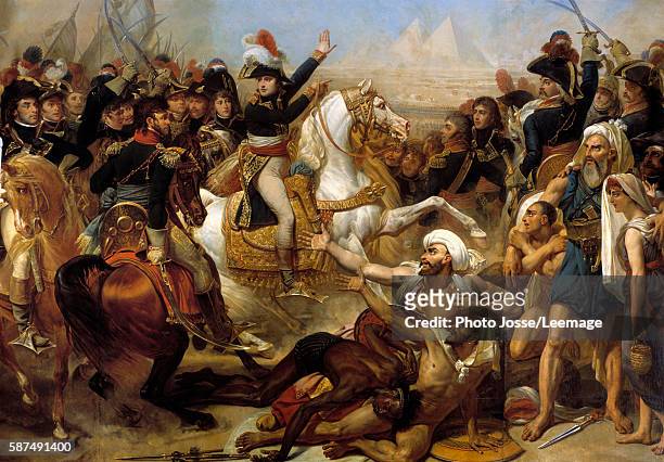 Campaign of Egypt : Napoleon Bonaparte haranguing the army before the Battle of the Pyramids, July 21, 1798. Painting by Antoine Jean Gros oil on...