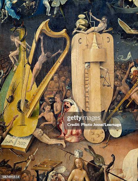 The Hell - Musical Instruments. Detail of the right part of the triptych The Garden of Earthly delights" by Hieronymus Van Aeken called Jerome Bosch...
