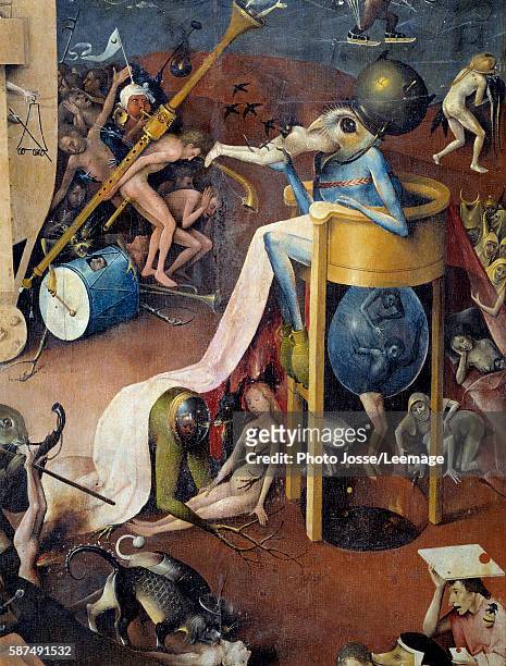 The Hell - Allegory of Sins. Detail of the right panel of the triptychThe Garden of Earthly delights" by Hieronymus Van Aeken called Jerome Bosch ,...