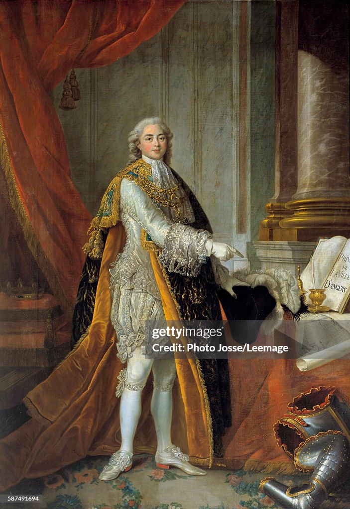 Full-length portrait of Louis Stanislas Xavier de France by Francois Hubert Drouais