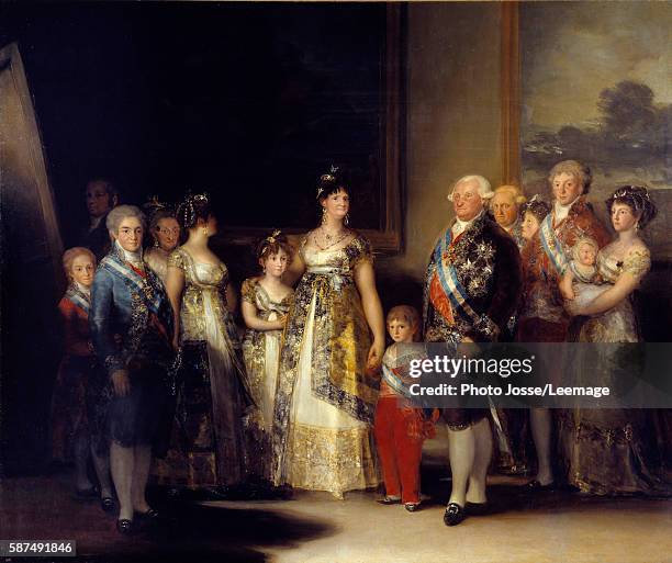 Portrait of King Charles IV of Spain and his family. In the centre, the Queen Maria Luisa of Bourbon-Parma . Painting by Francisco de Goya y...