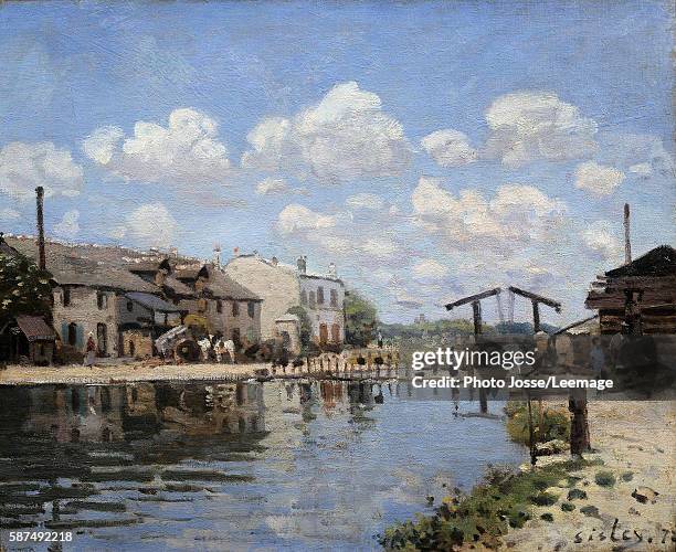 The Canal Saint-Martin, Paris, in 1872. View of the sluice. Painting by Alfred Sisley , 1872 Sun 0.38 x 0.46 m. Orsay Museum, Paris