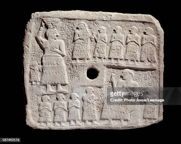 Commemorative relief for the construction of a religious building by Ur-Nanshe, King of Lagash from Telloh, ancient Girsu, Early Dynastic Period,...