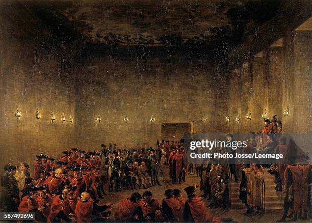 Brumaire Year VIII : The Council of the Five Hundred in Saint Cloud" View of the legislative assembly on the evening of Napoleon Bonaparte's coup...