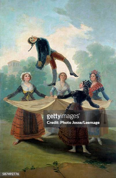 The Puppet. Young girls throwing up a rag doll with a sheet. Painting by Francisco de Goya , 1792. 1,6 x 2,67 m. Prado Museum, Madrid