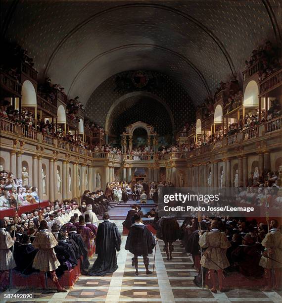 Meeting of the Estates General at the Louvre in Paris on 27 October 1614. King Louis XIII chairs with his mother Marie de Medicis. Painting by Jean...