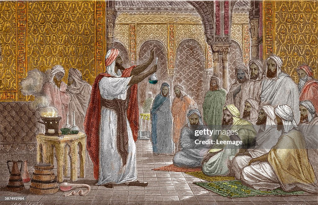Geber Geber muslim Alchemist teaching Chemistry at the School of Edessa ...