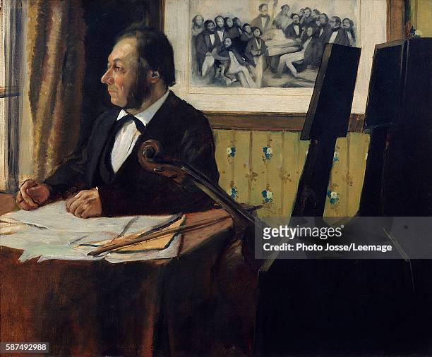 Portrait of Louis-Marie Pilet , cellist in the orchestra of the Opera. Painting by Edgar Degas , 1869. 0,50 x 0,61 m. Orsay Museum, Paris
