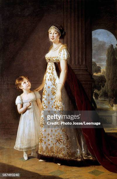 Full-length portrait of Marie Annonciade Caroline Bonaparte , Princess Murat with her daughter, Letizia . Painting by Marie Elisabeth Louise Vigee Le...