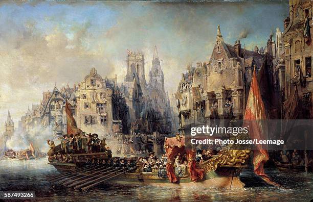 Arrival of the Duke of Alba at Rotterdam in 1567. The vessels of Ferdinand Alvarez de Toledo , Duke of Alba, Governor of the Netherlands in the city....