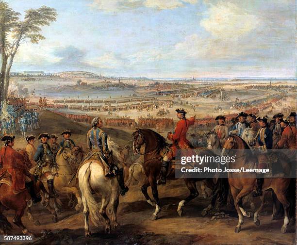 War of the Austrian Succession : Battle of Lawfeld, July 2, 1747. King Louis XV pointing out the village of Lawfeld to the Marshal de Saxe. Painting...