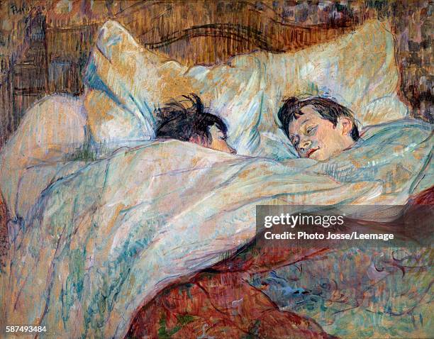 The bed. Two sleeping children. Oil on cardboard by Henri de Toulouse-Lautrec , 1892. 0,54 x 0,7 m. Orsay Museum, Paris
