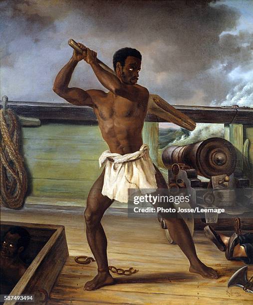 Slave rebellion on a slaveship, West Indies. Painting by Edouard Antoine Renard , 1833. New World Museum, La Rochelle, France