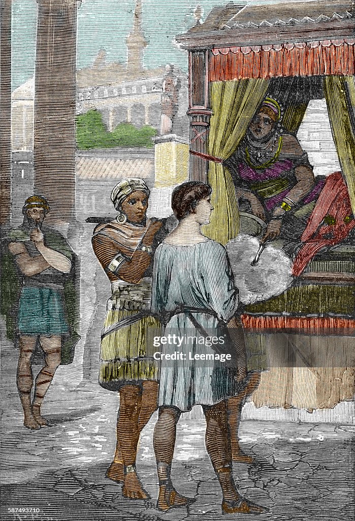 A rich and wanton roman woman waiting for a young ephebus in his litter