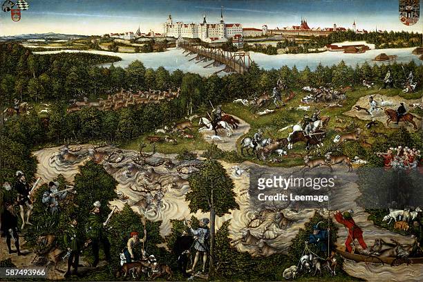 Deer hunting of the Elector of Saxony John Frederick I, called The Magnanimous - Painting by Lucas Cranach the Younger 1544 - Vienne...