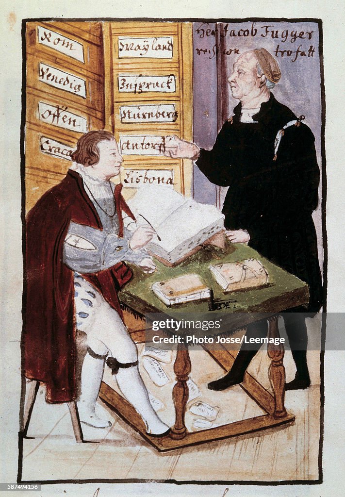 The German Banker Jacob Fugger In His Golden Writing Room With His the-german-banker-jacob-fugger-in-his-golden-writing-room-with-his