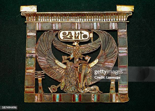 Egyptian Antiquities : Breastplate of Pharaoh Ramses II .19th Dynasty. In the middle, the cobra goddess Wadjet and above, the vulture goddess Nekhbet...