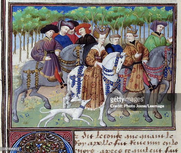 The king and the queen going hunting (Philip VI of Valois and Blanche of Navarre . Miniature from "The Book of the Hunt" by Gaston III Phoebus, Count...