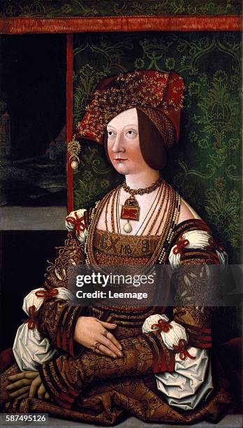 Portrait of Empress Bianca Maria Sforza , second wife of Maximilian I, Holy Roman Emperor. Painting by Bernhard Strigel Dim. 76x43,5. Vienna,...