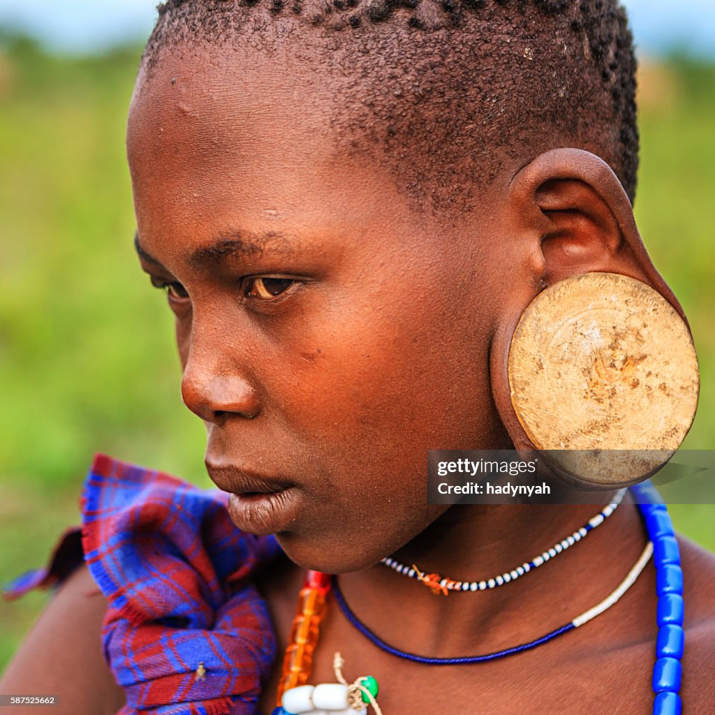 Young woman from Mursi tribe, Ethiopia, Africa