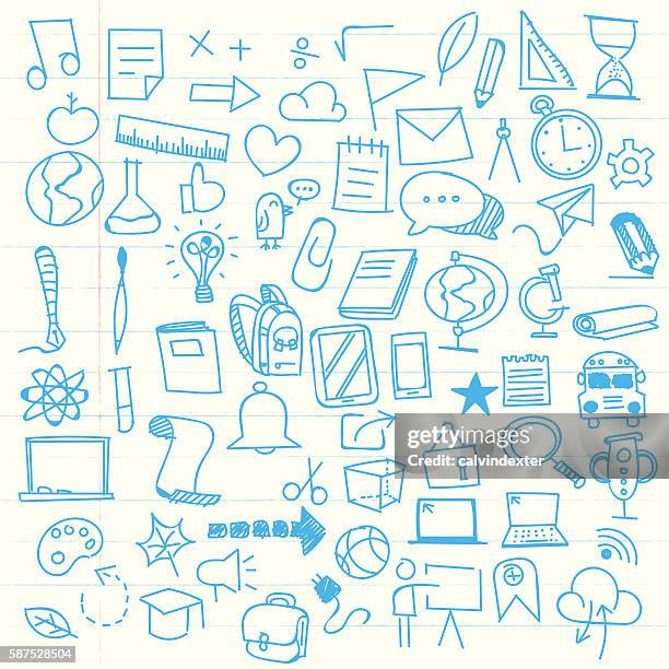 back to school sketch elements - desktop computer icon stock illustrations