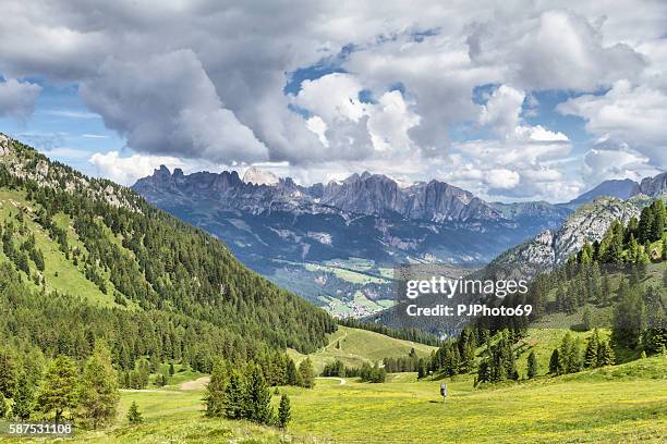 panoramic view of costabella mountains - trentino - italy - catinaccio rosengarten stock pictures, royalty-free photos & images