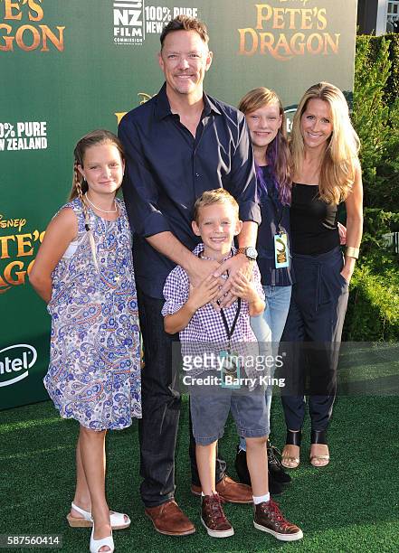 Actor Matthew Lillard and wife Heather Helm and family attend the World Premiere of Disney's 'Pete's Dragon' at the El Capitan Theatre on August 8,...