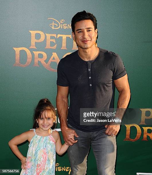 Mario Lopez and daughter Gia Francesca Lopez attend the premiere of "Pete's Dragon" at the El Capitan Theatre on August 8, 2016 in Hollywood,...
