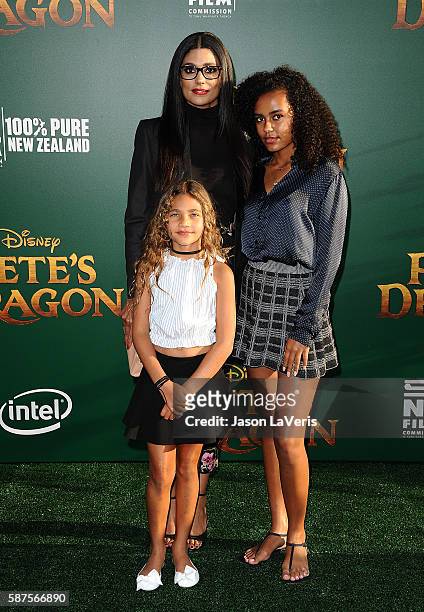 Designer Rachel Roy and daughters Tallulah Ruth Dash and Ava Dash attend the premiere of "Pete's Dragon" at the El Capitan Theatre on August 8, 2016...