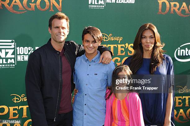 Actor Cameron Mathison, wife Vanessa Arevalo, son Lucas Arthur Mathison and daughter Leila Mathison attend the premiere of Disney's "Pete's Dragon"...