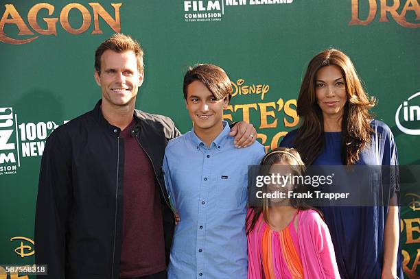 Actor Cameron Mathison, wife Vanessa Arevalo, son Lucas Arthur Mathison and daughter Leila Mathison attend the premiere of Disney's "Pete's Dragon"...