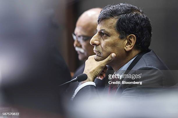 Raghuram Rajan, governor of the Reserve Bank of India , listens during a news conference in Mumbai, India, on Tuesday, Aug. 9, 2016. Rajan left...