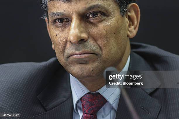 Raghuram Rajan, governor of the Reserve Bank of India , listens during a news conference in Mumbai, India, on Tuesday, Aug. 9, 2016. Rajan left...