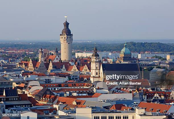 elevated cityscape of leipzig aldstadt - leipzig saxony stock pictures, royalty-free photos & images