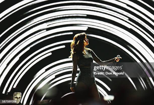 Selena Gomez performs on stage at Qudos Bank Arena on August 9, 2016 in Sydney, Australia.