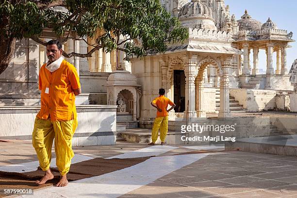 Jain priests in Palitana temples complex on Shatrunjaya hill, Gujarat, India.