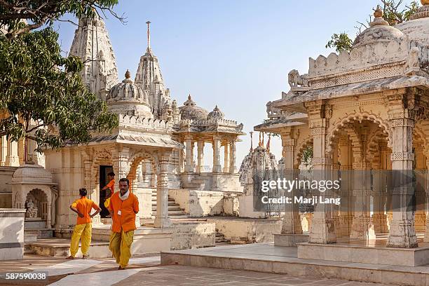 Jain priests in Palitana temples complex on Shatrunjaya hill, Gujarat, India.