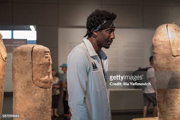 Amar'e Stoudemire a former NBA player visits Israel Museum on August 9, 2016 in Jerusalem, Israel. Amar'e joined Israeli team Hapoel Jerusalem