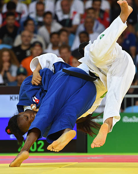 Nepal's Phupu Lamu Khatri competes with Cuba's Maricet Espinosa during their women's -63kg judo contest match of the Rio 2016 Olympic Games in Rio de...
