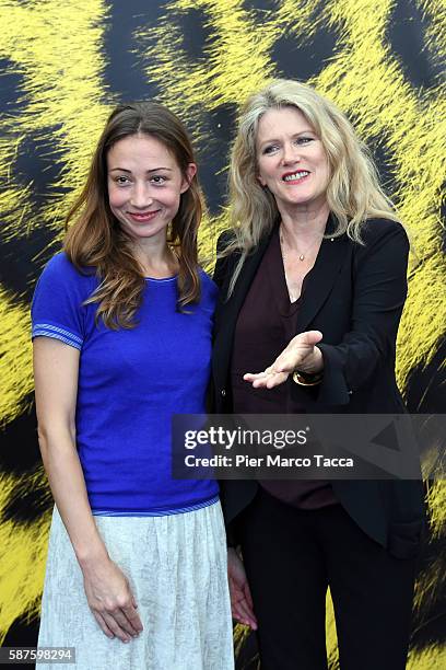 Actress Aenne Schwarz and Barbara Sukowa attend 'Vor Der Morgenrote-Stefan Zweig in Amerika' photocall during the 69th Locarno Film Festival on...