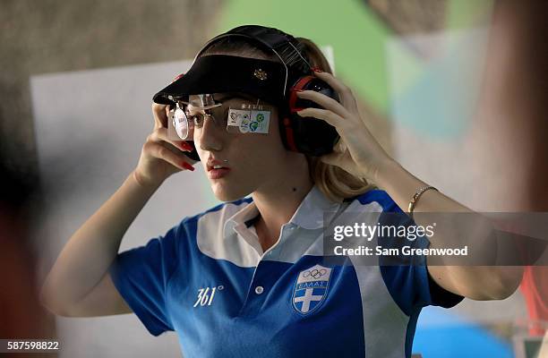 Anna Korakaki of Greece competes in the 25m Pistol competition on Day 4 of the Rio 2016 Olympic Games at the Olympic Shooting Centre on August 9,...