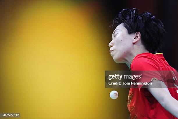 Xiaoxia Li of China competes against I-Ching Cheng of Chinese Taipei during the Women's Singles Quarterfinal 3 Table Tennis on Day 4 of the Rio 2016...