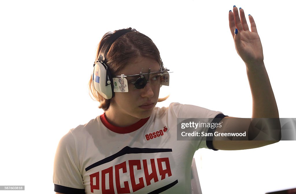 Vitalina Batsarashkina of Russia competes in the 25m Pistol event on