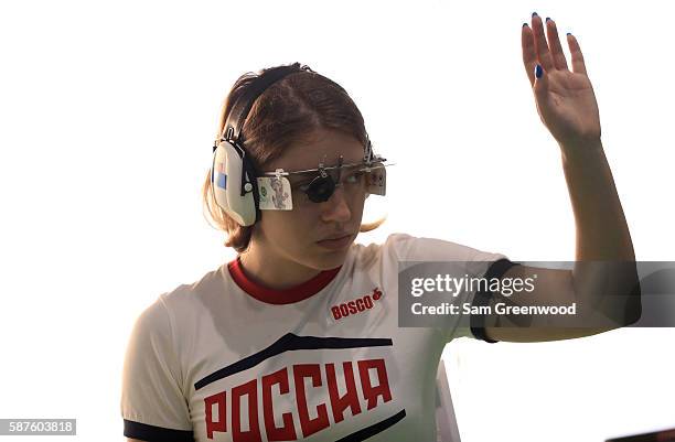 Vitalina Batsarashkina of Russia competes in the 25m Pistol event on Day 4 of the Rio 2016 Olympic Games at the Olympic Shooting Centre on August 9,...