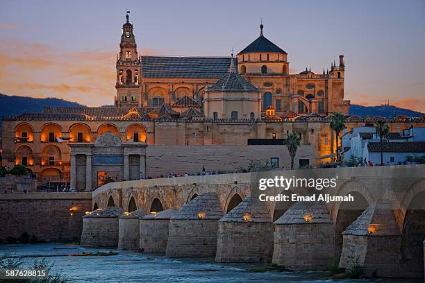 twilight view of great mosque of cordob - mezquita cordoba fotografías e imágenes de stock