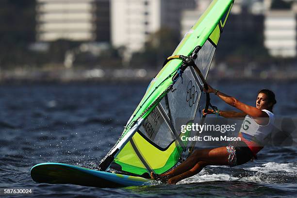 Maria Tejerina Mackern of Argentina competes in the Women's RS:X race on Day 4 of the Rio 2016 Olympic Games at the Marina da Gloria on August 9,...