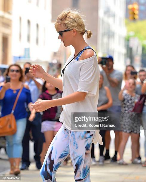 Taylor Swift seen leaving a gym in Manhattan on August 9, 2016 in New York City.