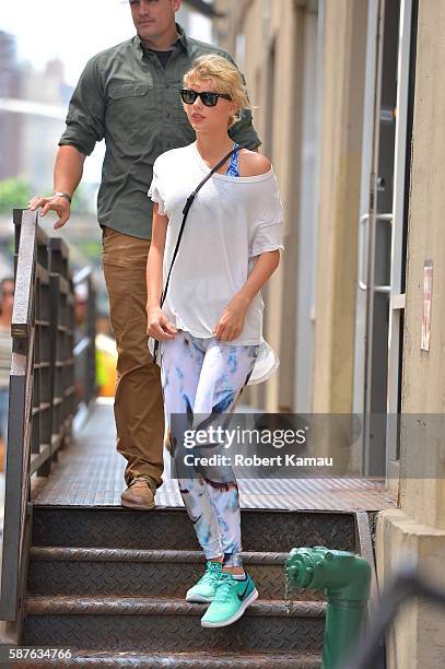 Taylor Swift seen leaving a gym in Manhattan on August 9, 2016 in New York City.