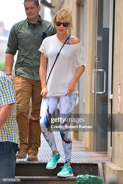 Taylor Swift seen leaving a gym in Manhattan on August 9, 2016 in New York City.